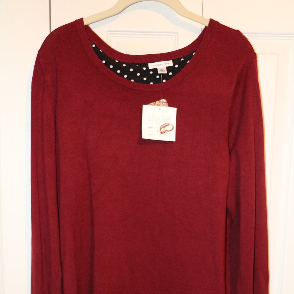 Croft & Barrow Womens XL Pullover Sweater Burgundy with Black & White Hem